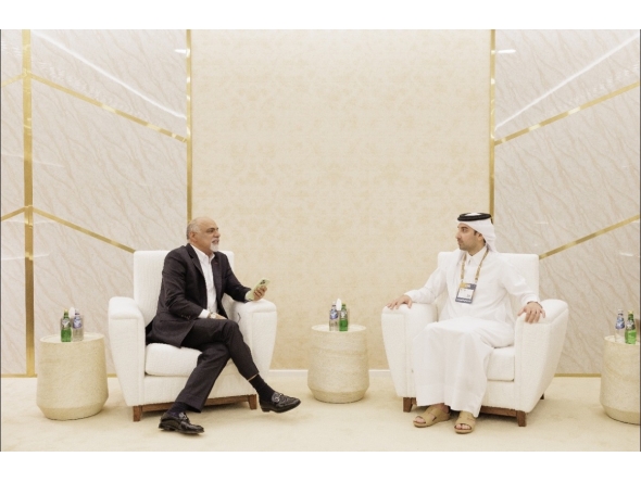 GCO Director H E Sheikh Jassim bin Mansour bin Jabor Al-Thani meeting Senior Fellow at Mastercard, Raja Rajamannar in Doha.  