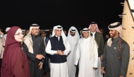 Minister of State and President of Qatar National Library H E Dr. Hamad bin Abdulaziz Al-Kawari: Former Minister of Energy and Industry and Chairman of the Board of Trustees of the UDST H E Dr. Mohammed bin Saleh Al Sada;  and President of UDST Dr. Salem Al-Naemi with other participants during the event.
