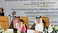 QC Chairman Sheikh Khalifa bin Jassim bin Mohamed Al Thani and Chairman of the Islamic Chamber Sheikh Abdulla Saleh Kamel during the agreement signing.