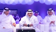 Speaker of the Shura Council H E Hassan bin Abdullah Al Ghanim, Deputy Prime Minister and Minister of State for Defense Affairs H E Sheikh Saoud bin Abdulrahman bin Hassan bin Ali Al Thani and Minister of Labour H E Dr. Ali bin Smaikh Al Marri at the inauguration of the  2026 Qatar Nationalisation Award for the Private Sector.