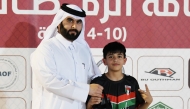 Zakaria Al Najjar of Palestine receives his Man of the Match award. 