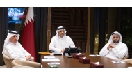 Prime Minister and Minister of Foreign Affairs H E Sheikh Mohammed bin Abdulrahman bin Jassim Al-Thani with Minister of State for Foreign Affairs H E Sultan bin Saad Al Muraikhi and Minister of State at the Ministry of Foreign Affairs H E Dr. Mohammed bin Abdulaziz bin Saleh Al Khulaifi during extraordinary meeting of GCC Ministerial Council.
