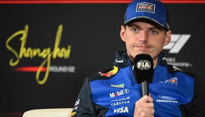 Red Bull Racing's Dutch driver Max Verstappen attends a press conference ahead of the Formula One Chinese Grand Prix at the Shanghai International Circuit in Shanghai on March 12, 2026. (Photo by Jade Gao / AFP)