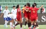 China players (R) celebrate a goal by teammate Shao Ziqin during the AFC Women's Asian Cup Australia 2026 football match between China and Taiwan in Perth. (Photo by Antony Dickson/ AFP) 
