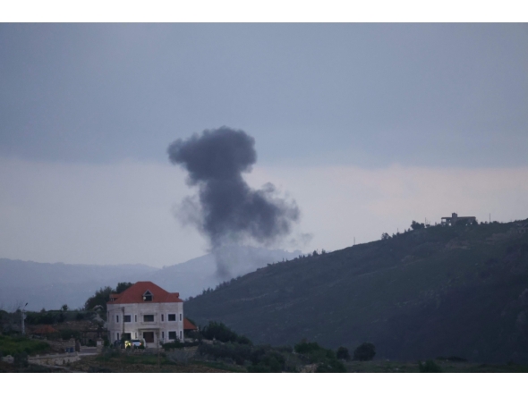 This picture taken from the southern Lebanese area of Marjeyoun on March 29, 2026 shows smoke as it rises from the site of an Israeli airstrike that targeted the outskirts of the village of Yohmor. (Photo by AFP)