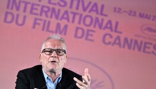 Cannes film festival General Delegate Thierry Fremaux speaks during a press conference to announce the official selection of the 79th edition of the Cannes Film Festival, at the Pathe Palace cinema in Paris on April 9, 2026. (Photo by Julien De Rosa / AFP)