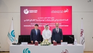 President of Community College of Qatar Dr. Khalid Mohamed Al-Horr, Director of the Yunus Emre Institute in Doha Anwar Cidek and Ambassador of Türkiye H E Dr. M. Mustafa Göksu during the signing of the agreement