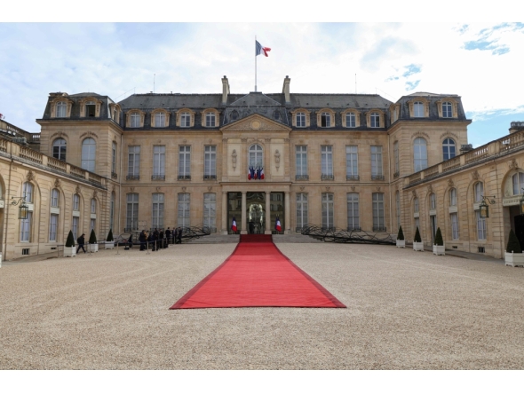 This photograph shows the Elysee Presidential Palace ahead of a state banquet hosted by France's President upon the arrival of Mauritania's President in Paris on April 15, 2026. (Photo by Ludovic Marin / AFP)