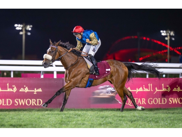 Soufiane Saadi celebrates after guiding Chdia to Qatar Gold Sword win. 
