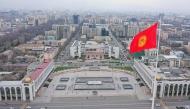 An aerial view shows the Kyrgyz capital of Bishkek on March 23, 2026. (Photo by Vyacheslav OSELEDKO / AFP)