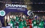 Al-Ahli players celebrate with the trophy after beating Machida Zelvia 1-0 in the final of the AFC Champions League football match between Al-Ahli Saudi FC and FC Machida Zelvia at the King Abdullah Sports City, in Jeddah on April 25, 2026. (Photo by Abdel Ghani BASHIR / AFP)