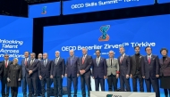 Turkish President H E Recep Tayyip Erdogan, Minister of Labour H E Dr. Ali bin Smaikh Al Marri, and other dignitaries at the OECD Skills Summit in Istanbul.