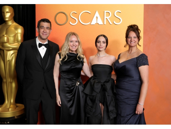 (L-R) Darin Grant, Co-Chair, The Scientific and Technical Awards Committee, Lynette Howell Taylor, President, AMPAS, Sofia Carson and Rachel Rose attend the 2026 Scientific And Technical Awards at Academy Museum of Motion Pictures on April 28, 2026 in Los Angeles, California. Photo by KEVIN WINTER / GETTY IMAGES NORTH AMERICA / Getty Images via AFP