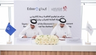 President of GTA Khalifa bin Jassim Al Jaham Al-Kuwari and CEO of Edaa Sheikh Mohammed bin Jassim Al Thani during the agreement signing.