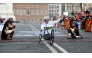 (Files) Former driver and paracyclist Alex Zanardi celebrates as he crosses the fininsh line of the 20th Marathon of Rome on March 23, 2014. (Photo by Tiziana Fabi / AFP)
