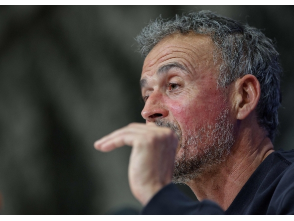 Paris Saint-Germain's Spanish head coach Luis Enrique addresses a press conference at the Allianz Arena in Munich, southern Germany on May 5, 2026, the eve of the UEFA Champions League second-leg, semi-final football match against FC Bayern Munich. (Photo by Alexandra BEIER / AFP)