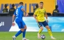 Al Nassr's Portuguese forward #07 Cristiano Ronaldo fights for the ball with with Al Hilal's Portuguese midfielder #08 Ruben Neves during the Saudi Pro League football match between Al Nassr and Al Hilal at King Fahd Sports City Stadium in Riyadh on May 12, 2026. (Photo by Fayez NURELDINE / AFP)