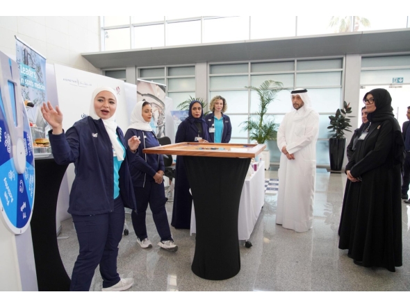 Minister of Public Health H E Mansoor bin Ebrahim Al Mahmoud touring booths of several healthcare institutions as part of International Nurses Day activities held yesterday. 