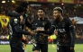 Paris Saint-Germain's French forward #49 Ibrahim Mbaye (L) is congratulated by teammates after scoring a goal during the French L1 football match between RC Lens and Paris Saint-Germain (PSG) at the Stade Bollaert-Delelis stadium in Lens on May 13, 2026. (Photo by SIMON WOHLFAHRT / AFP)