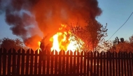 This handout photograph posted on the official Telegram channel of Moscow Region Governor Andrey Vorobyov on May 17, 2026 shows a burning building following an air attack at an undisclosed location in the Moscow region, amid the ongoing Russian-Ukrainian conflict. (Photo by Handout / Telegram / @vorobiev_live / AFP)