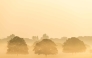 Trees are seen in the mist at sunrise in Richmond Park in west London on May 24, 2026, as temperatures increase to heatwave levels. (Photo by Brook Mitchell / AFP)