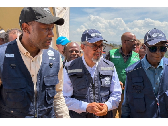 World Health Organization (WHO) Director-General Tedros Adhanom Ghebreyesus arrives in Bunia, in the eastern Democratic Republic of the Congo, on May 30, 2026. (Photo by Glody Murhabazi / AFP)
 