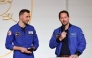 (Files) ESA (European Space Agency) French astronaut Thomas Pesquet (R) next to French astronaut Arnaud Prost addresses the audience at the presidential Elysee Palace in Paris on February 5, 2026. (Photo by Ludovic Marin / Pool / AFP)