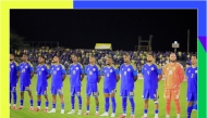 Curacao's football players before the international friendly football match between Curacao and Aruba at Ergilio Hato Stadium in Willemstad on June 6, 2026. (Photo by Pong Pong / AFP)