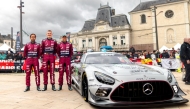 Team Qatar by Iron Lynx drivers Qatar’s Abdulla Al-Khelaifi (left), Julian Hanses (centre) and Giuliano Alesi pose ahead of their historic debut in the LMGT3 class at the 24 Hours of Le Mans.