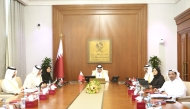 Speaker of the Shura Council H E Hassan bin Abdullah speaking during the 39th session of the Arab Inter-Parliamentary Union held via videoconference.