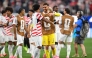 US goalkeeper #01 Matt Turner (R) and midfielder #08 Weston McKennie celebrate on June 12, 2026. (Photo by Patrick T. Fallon / AFP)
 