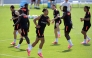 Netherlands’ Virgil van Dijk with teammates during a training session ahead of the match against Japan.