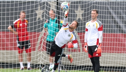Oliver Baumann of Germany in action during a training session. 
