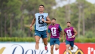 Cristiano Ronaldo of Portugal runs during a training session.
