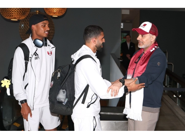 The Ambassador of the State of Qatar to Canada HE Tariq Ali Faraj Al Ansari greeting the players after landing in Canada