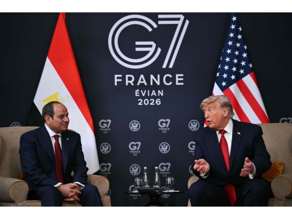 Egypt's President Abdel Fattah El-Sisi (L) and US President Donald Trump attend a bilateral meeting on the sidelines of the G7 summit, in Evian, eastern France, on June 17, 2026. (Photo by Mandel NGAN / AFP)