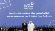 Chief of the Tourism Development Sector at Qatar Tourism Omar Abdulrahman Al-Jaber and Director of International Development and Cooperation at UN Tourism Jaime I Mayaki during the press conference, yesterday.