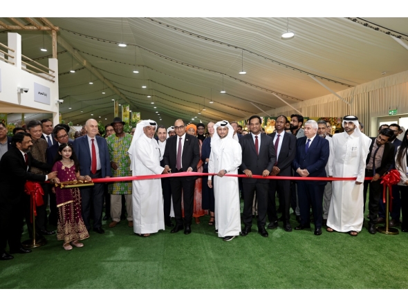 Representative of the Private Engineering Office Abdulrahman Mohammed Al Nuaimi and Ambassador of India to Qatar H E Vipul inaugurating the Indian Mango Festival yesterday in the presence of other guests.  Pic: Salim Matramkot/The Peninsula