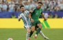 Argentina's forward #10 Lionel Messi and Algeria's defender #21 Ramy Bensebaini during the 2026 World Cup Group J football match between Argentina and Algeria at the Kansas City Stadium in Kansas City on June 16, 2026. (Photo by JUAN MABROMATA / AFP)