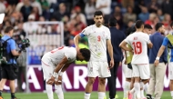 Ramin Rezaeian (left) and Mehdi Taremi of Iran react after the 1-1 draw against Egypt. PIC: AFP