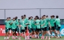 Mexico’s players take part in a training session on the eve of the Round of 32 match against Ecuador. (AFP)