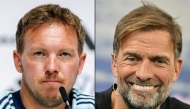 Combination pictures created on July 03, 2026 shows then Germany's head coach Julian Nagelsmann (L) on May 27, 2026 and Jurgen Klopp, Red Bull's new 