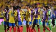 Colombia players celebrate after the 1-0 win during the FIFA World Cup 2026 Round of 32 match between Colombia and Ghana at Kansas City Stadium o in Kansas City, Missouri.  (Photo by David Ramos / AFP)