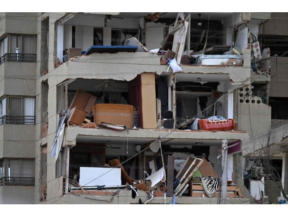 View of a destroyed building in La Guaira, Venezuela on July 4, 2026, following the June 24 twin earthquakes. (Photo by Raul ARBOLEDA / AFP)