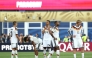 Germany’s players react after losing the penalty shootout against Paraguay.