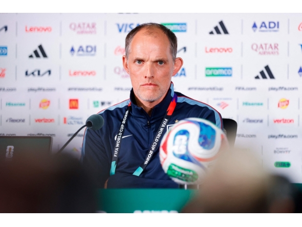 England's German head coach Thomas Tuchel gives a press conference at the Mexico City Stadium in Mexico City on July 4, 2026, on the eve of the 2026 World Cup round of 16 football match between Mexico and England. (Photo by Rodrigo Oropeza / AFP)