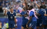 France’s Kylian Mbappe celebrates with teammates after winning the match against Paraguay. (AFP)
