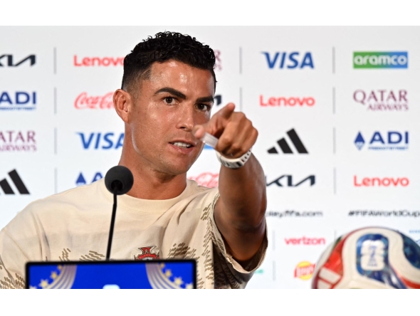 Portugal’s Cristiano Ronaldo during a press conference at the Dallas Stadium in Arlington, yesterday.