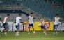 Colombia's Daniel Munoz (left), Luis Diaz (centre), Juan Quintero (second right) and James Rodriguez (right) take part in a training session. (AFP)
