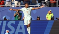 France's forward #10 Kylian Mbappe celebrates scoring his team's first goal during the 2026 World Cup football tournament quarter-final match between France and Morocco at Boston Stadium in Foxborough on July 9, 2026. (Photo by CHARLY TRIBALLEAU / AFP)
